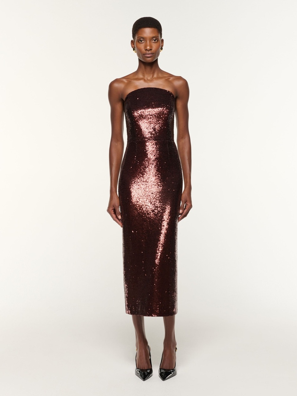 NWOT Roland Mouret Curved Neck Sequin Midi Dress in Brown, Size US 6